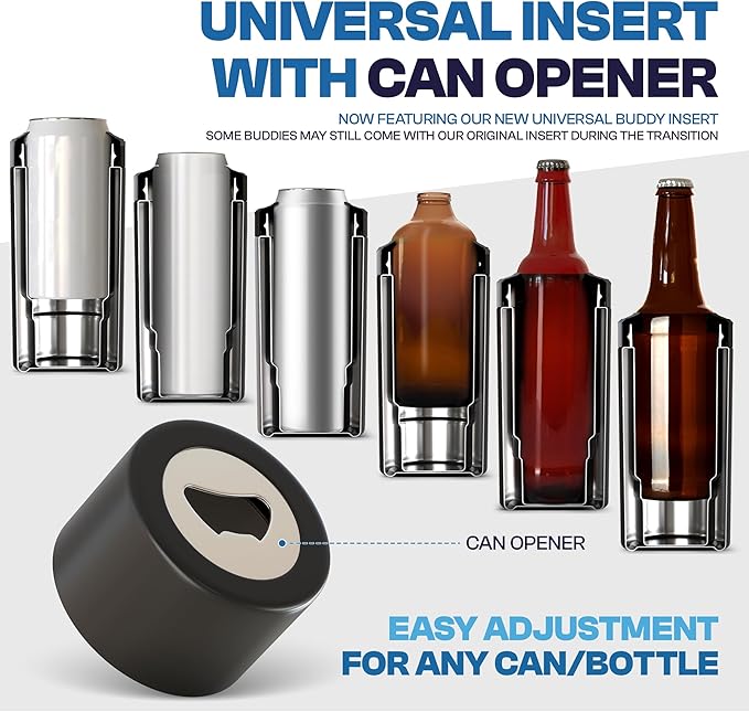 Frost Buddy Universal Can Cooler - Fits all - Stainless Steel Can Cooler for 12 oz & 16 oz Regular or Slim Cans & Bottles - Stainless Steel (Buttercream)