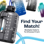 AQUAFIT 1 Gallon Water Bottle with Time Marker - Straw & Chug Lid - BPA Free Gym Water Bottle with Straw - Big Gallon Jug (Blue Skies, 128 oz - 2 Lids)