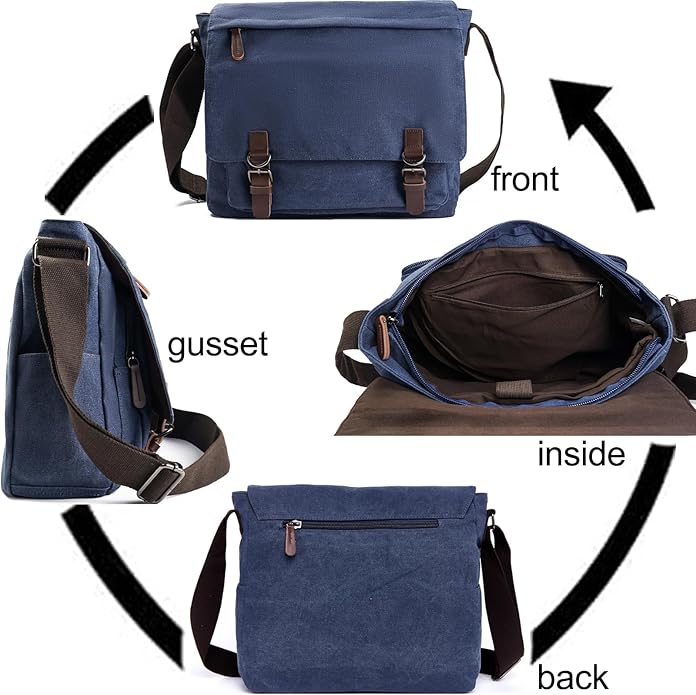 Evergoo Vintage Messenger Bag Unisex Shoulder Bags Canvas Satchel Cross Body Work Satchel Briefcase for 15.6 Inch Laptop