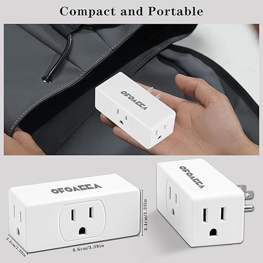 3 Outlet Extender, 3 Way Plug Adapter, 3 Outlet Adapter, 3 Way Wall Outlet Splitter, for Small Multiple Wall Plug Expander Cruise Ship Home Office Dorm, White, 2 Pack