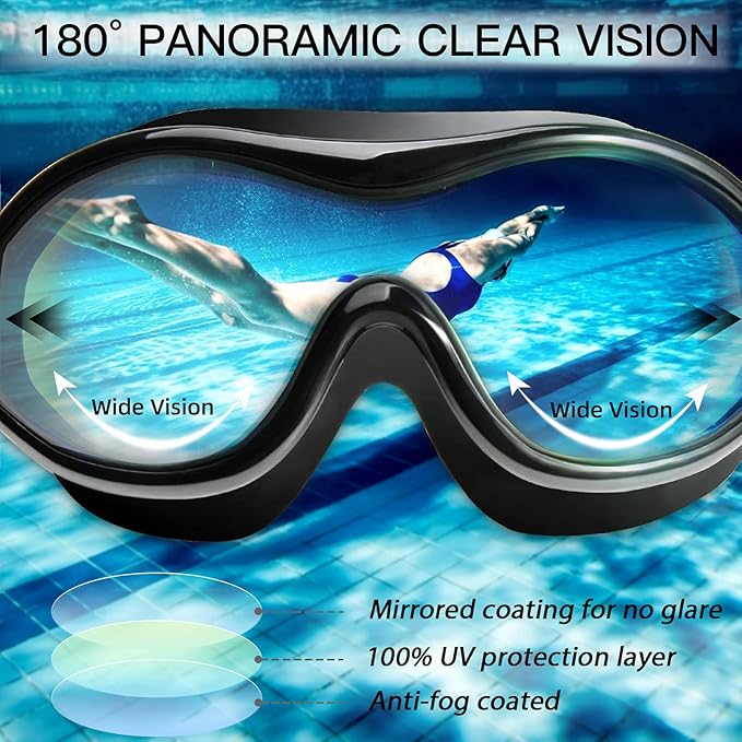 Swim Goggles No Leaking Anti-Fog Pool Goggles Swimming Goggles for Adult Men Women Youth, UV Protection 180° Clear Vision