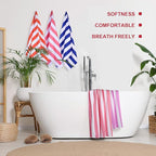 EBOOT 10 Pack Oversized Beach Towel Set Extra Large Pool Towels Microfiber Quick Dry Swim Blanket for Adult Women Men Face Hand Body Bath Travel Pool(Fancy Color,28 x 59 Inch,Cabana Stripe)
