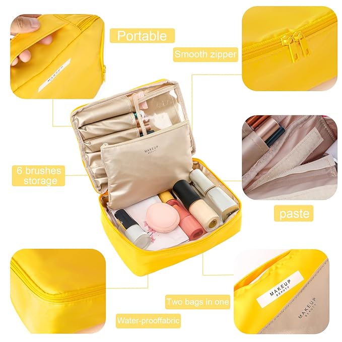 Queboom Travel Makeup Bag Cosmetic Bag Makeup Bag Toiletry bag for women and men (Yellow)