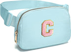 Gitus Gifts for 7 8 9 10 11 Year Old Girls Belt Bag Fanny Pack Crossbody Bags with Initial Letter Patch Birthday Gifts for Daughter Sister Friends Teen girls (Icing Blue-C)