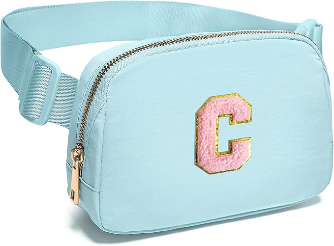 Gitus Gifts for 7 8 9 10 11 Year Old Girls Belt Bag Fanny Pack Crossbody Bags with Initial Letter Patch Birthday Gifts for Daughter Sister Friends Teen girls (Icing Blue-C)
