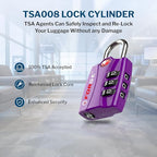 Forge Open Alert TSA Approved Luggage Locks - 3 Digit Combination, Easy Read Dials, Zinc Alloy Body - Ideal Travel Lock for Luggage, Suitcases, Bags & Toolboxes (Purple 4 Locks)