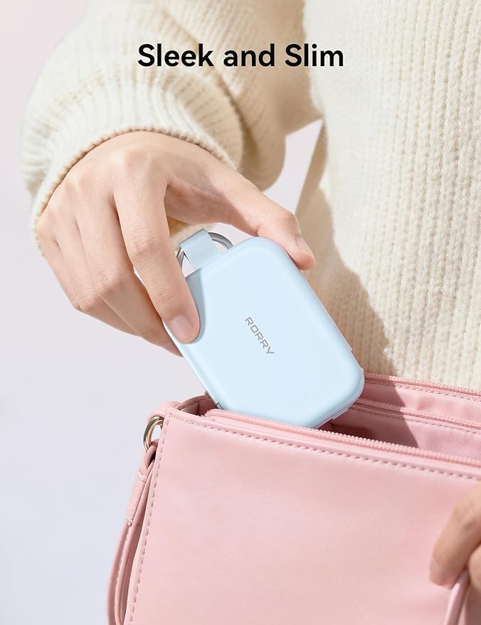 RORRY CharmGo Portable Charger, 5000mAh Portable Charger Power Bank with Built-in Cables, Travel Keychain Charger Battery Pack for iPhone 17/16/15/14/13/12, for AirPods 2/3/4/Pro, Purple