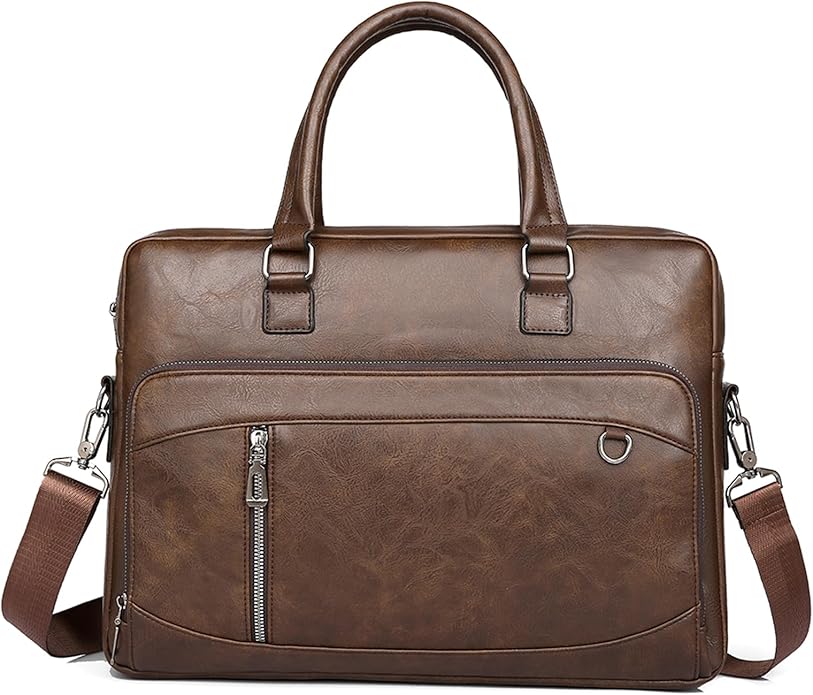 Brown PU Leather Laptop Bag for Men Stylish Mens Messenger Bag Durable Work Bag Practical Shoulder Bag Spacious Computer Briefcase
