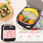 DIGOBAY Backpack for Girls, 3PCS Girls Backpack for School with Lunch Bag Pencil Case, Cute Kids Teens Bookbag for Kindergarten Elementary Preschool Middle School (Black-Pink)