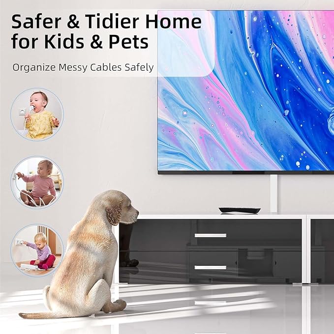 Delamu Cord Hider for Wall Mounted TV, 57in Paintable Cable Cover System, Self-Adhesive Cable Management Raceway Kit Hides 2-3 Wires, Baseboard Wire Hider Easy Installation, W 0.95 H 0.55in, White