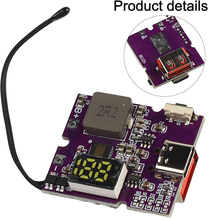 22.5W Fast Charging Power Bank Module with Digital Display, PD3.0 QC4+ Support, 5A Output, for 3.7V 21700 Batteries, High Efficiency up to 96%, for DIY Portable Chargers(A+C Digital display)