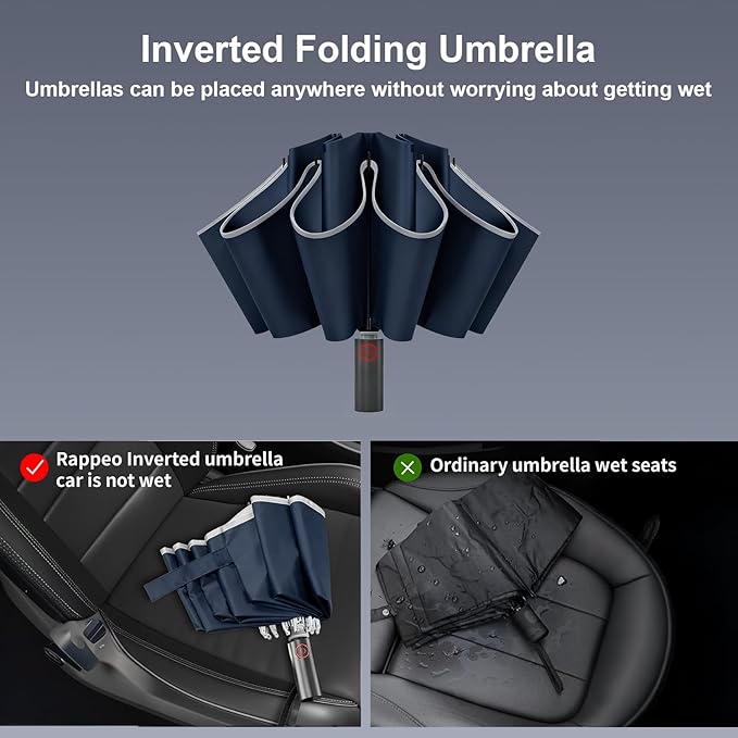 4-in-1 Inverted Travel Umbrella Compact, Automatic Large Umbrellas for Rain & Sun, Portable Windproof Umbrella for Backpack, Reverse Folding Umbrella for UV with Reflective Strips,Lightweight