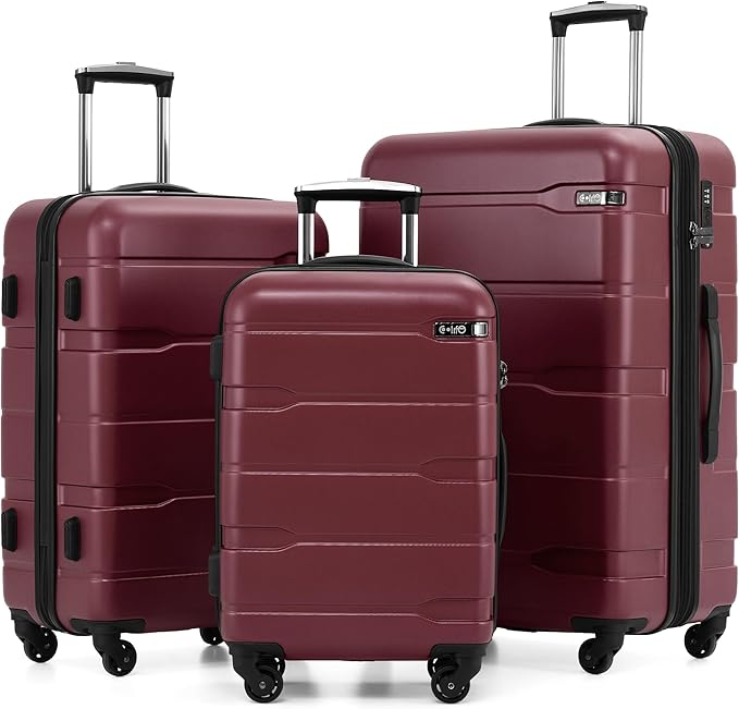 Coolife Luggage Set 3 Piece Hardside PC+ABS Suitcase with TSA Lock, Expandable Large Checked Luggage, Lightweight Rolling Carry On with Spinner Wheels(20/24/28 Inch, Radiant Pink)