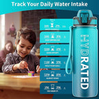 QLUR Water Bottle with Straw, 27oz Motivational Water Bottles with Time Marker to Drink, Tritan BPA Free, 750ml Sports Water Bottle with Carry Strap LeakProof for School Fitness Outdoor (1Pack)
