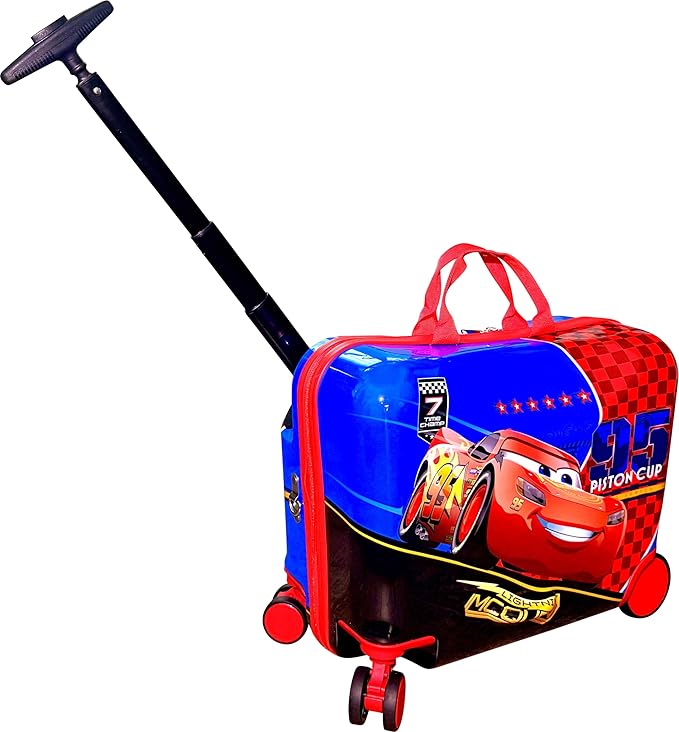 Fast Forward Ride-On 18" Suitcase For Kids/Tow-Along Toddler Carry-On Luggage With Wheels (Cars II)