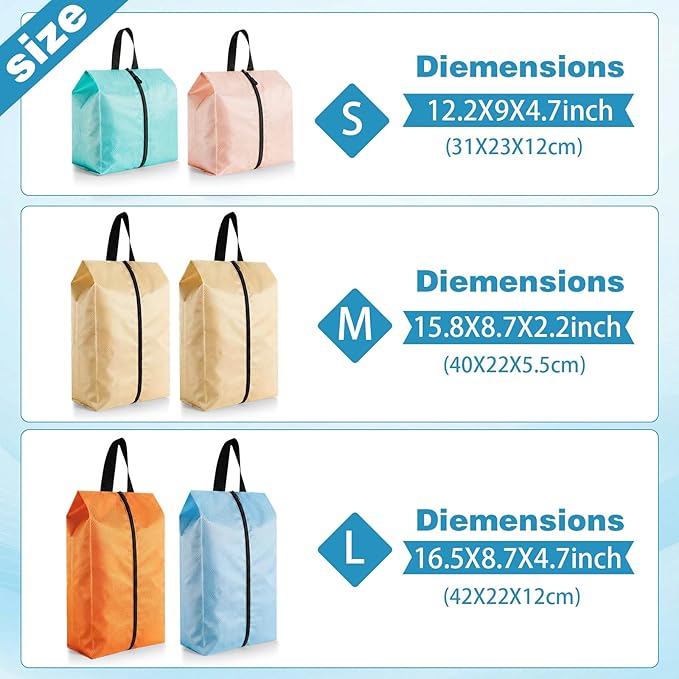 6 Pcs Travel Shoe Bags with Zipper Nylon Portable Waterproof Suitcase Shoe Organizer Packing for Golf(Mixed,Pastel)
