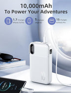 RORRY Portable Charger Built in Cables, AC Wall Plug In Portable Charger Power Bank 10000mAh Travel Battery Pack 22.5W Fast Charging for iPhone 17/16/15 Samsung Galaxy S25/S24/S23 Pixel LG iPad, White