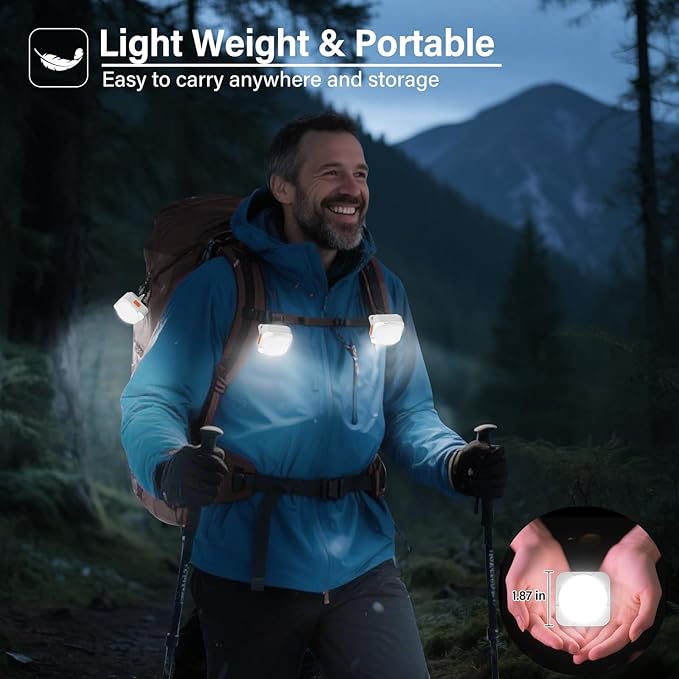Rechargeable Camping Lights FLY2SKY 2Pcs White Tent Lights Mini Flashlight Portable LED Camping Lantern Survival Gear Camping Accessories for Hiking Backpacking Fishing Hurricane Emergency Outage