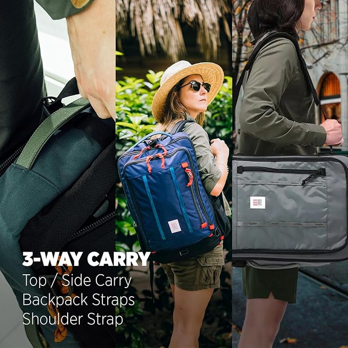 Topo Designs Global Travel Bag – 30L or 40L - Carry-On Compliant Most Airlines, Durable Travel Duffel Bag, Clam Shell Main Pocket, Laptop Sleeve, Backpack, Sling, Luggage (40L / Olive)