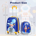 BABY JOY 2 Pieces Kids Luggage Set, 16" Toddlers Carry-on Suitcase & 12” Backpack Set, Children Travelling Case w/ 4 Casters & Retractable Handle, Lightweight Trolley Case for Boys & Girls (Astronaut)