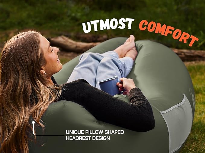 WEKAPO Inflatable Couch Air Lounger Chair - Camping & Beach Accessories, Portable Blow up Sofa for Hiking, Lawn, Indoor/Outdoor Movies & Music Festivals. Lightweight and Easy to Set Up Air Hammock