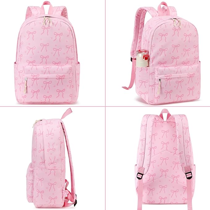 LOIDOU Backpack for Girls School Backpacks Bookbags for Elementary Middle School Women Laptop Backpacks (Bow Tie Pink, L-17)