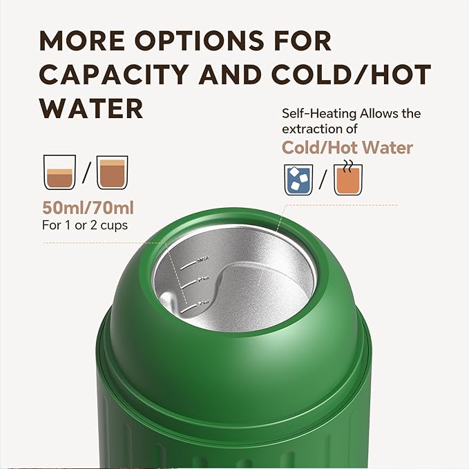 i Cafilas Fast self-heating Portable Electric Espresso Coffee Maker, 2 IN 1 Extraction Espresso Machine, Support Ground Coffee and NS capsule, for Travel,Car,camping,Climbing（Green） Rich Crema