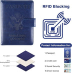 Sizobi Passport Holder for Travel,RFID Passport Cover Wallet for Women Men,Leather Passport Book Card Holder Case for International Travel Must Haves Accessories,Cruise Ship Essentials Gifts,Dark Blue