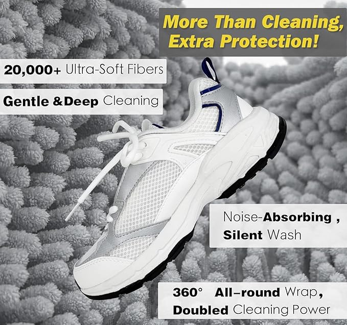 Shoe Washing Machine Bag,Laundry Shoe Bag for Washer and Dryer,Reusable Shoe Cleaning Bag for Sneakers,Tennis Shoes,With Self-locking Zipper, Microfiber Inside (Lite Grey - 2 Pack)