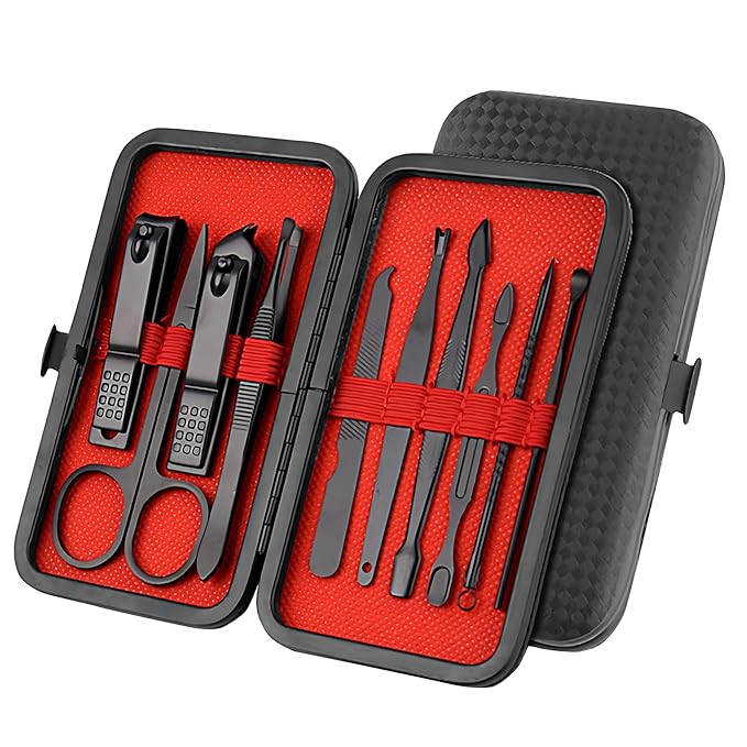 Nail Clipper & Grooming Set,10-Piece Manicure Set, Nail Care Kit with Travel Case, Ideal Christmas Gift or Stocking Filler Stuffers for Men & Women