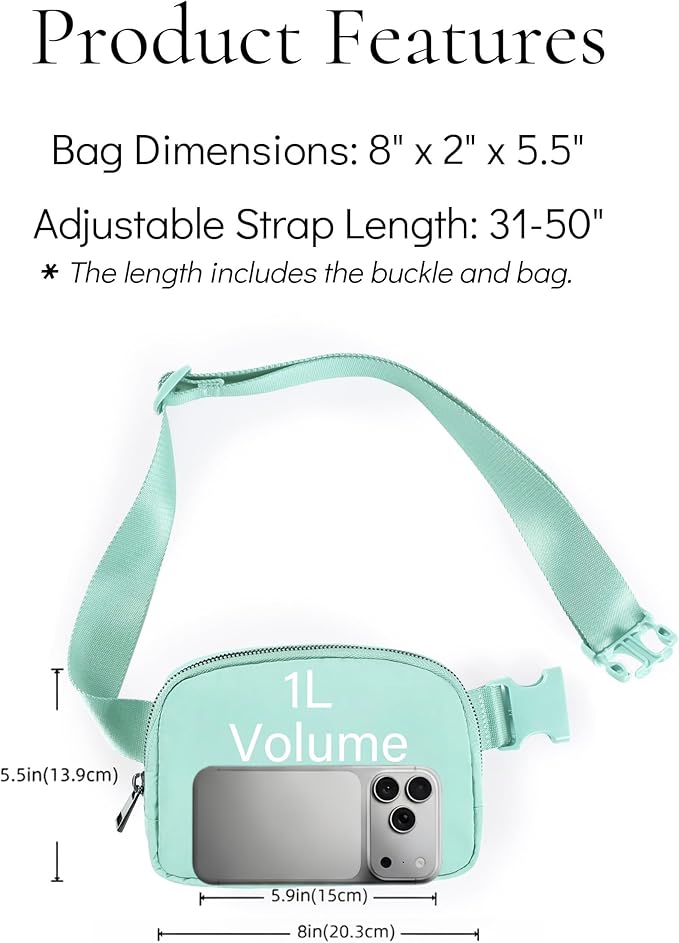 YOSHUYUKI Fanny Pack Crossbody Bag Trendy Waterproof Small Cross Body Purse for Women Men Fashion Waist Packs Mini Belt Pouch Chest Bum Hip Bag Lulu Dupes for Travel Vacation Running Matcha Cream