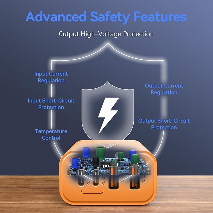 USB C Wall Fast Charger Block, 40W 4-Port Type C Charger Fast Charging Blocks +QC 3.0 USB C Multiport Charger Brick for Phone 17/16/15/14/13/12 Pro Max, Pad, Cosmic Orange