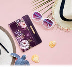 Passport Holder,RFID Blocking Passport Cover Cute Floral Traveling Passport Wallet for Women Purple Flowers.