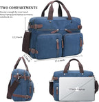 CROCOD 3 In 1 Canvas Convertible Laptop Bag for Men Women, 17.3 inch Laptop Messenger Bag Work Briefcase, Computer Shoulder Bag for Travel Business Office (17.3 Inch, Blue) | 3 In 1, Multi-pocket