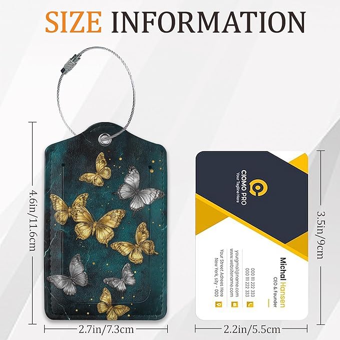 Shining Butterfly 3 Pack Luggage Tag for Suitcase, Unique Leather Travel Tags Identifiers with Privacy Name Address Labels & Durable Steel Loop for Women Men Travel