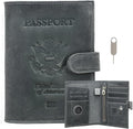 CONTACTS Full Grain Leather Passport Holder with Airtag Slot RFID Blocking Passport Wallet for Men Travel Passport Cover with SIM Card Removal Tool (Badge, Gray)