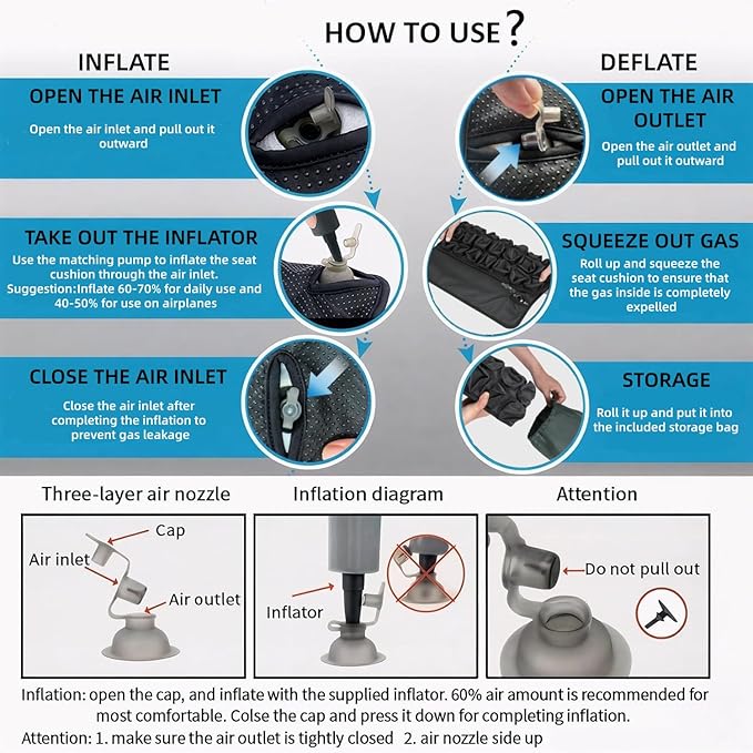 MUGUOY Travel Cushion Airplane Seat, Portable Airplane Seat Cushion for Long Flights,42 Bubbles Pressure Relief Inflatable seat Cushion for Air Travel