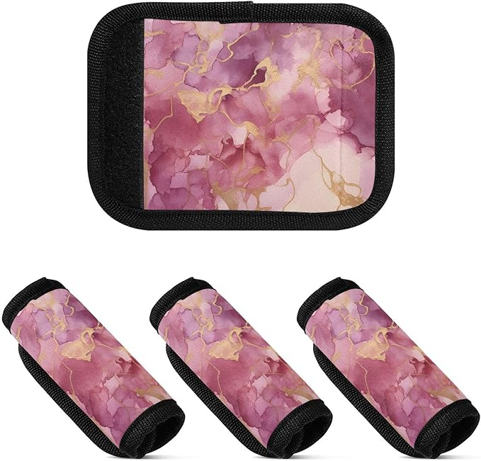 2 PC Luggage Handle Wrap Luggage Handle Covers Tags for Suitcase Bags Travel Luggage Handle Identifier Gripper Pink Marble