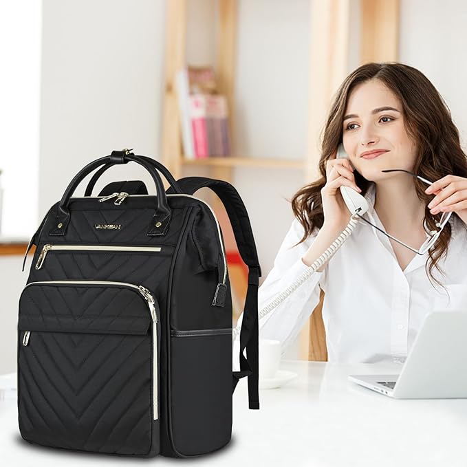 VANKEAN 17 Inch Laptop Backpack for Women Fashion Computer Work Bag, Large Capacity Waterproof Backpack, College Daypack Business Travel, Black