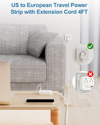 Type E F Plug Adapter, Germany France Travel Plug Adapter with 3 Outlets 3 USB Ports，Schuko Plug Power Adaptor for US to Europe EU Spain Iceland Korea Greece Norway Russia German French, 4ft