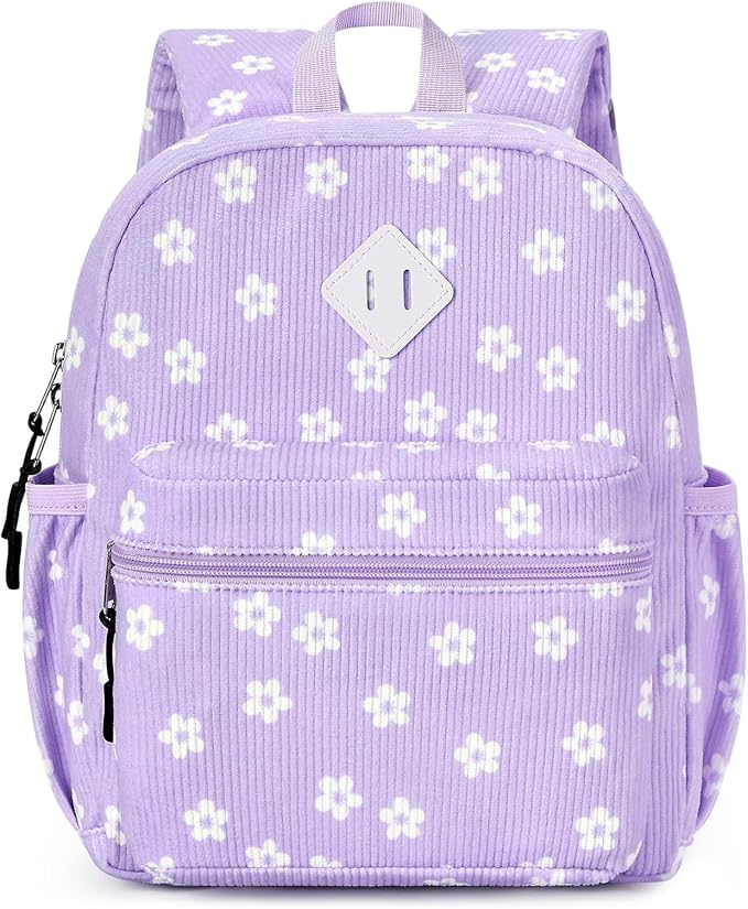 STEAMEDBUN Corduroy Toddler Backpack for Girls Boys 2-4, Kids Preschool Backpack for Kindergarten - Purple Floral