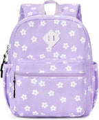 STEAMEDBUN Corduroy Toddler Backpack for Girls Boys 2-4, Kids Preschool Backpack for Kindergarten - Purple Floral