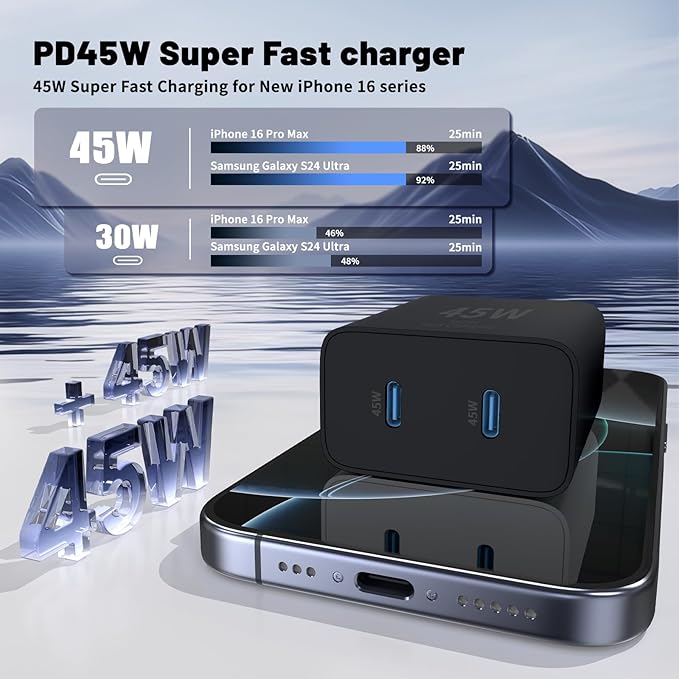 QZIIW Super Fast Samsung Charger Type C,45W Dual Port USB C Fast Charger Block [2-Pack] & Extra Long 60W 3/6/10/10FT USB C Cable - PD Quick Charging 3.0 For Samsung Galaxy S25 Ultra/S24+/S23 iPhone 16