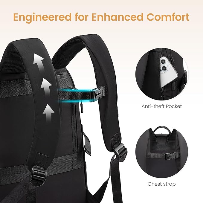 LOVEVOOK Mens Backpack with Giant Tumbler Holder Pocket,18 Inch Everyday Laptop Backpack Commuter Travel Work Computer Bag for Women,Waterproof Hiking College Teacher Back Pack Casual Daypack,Black