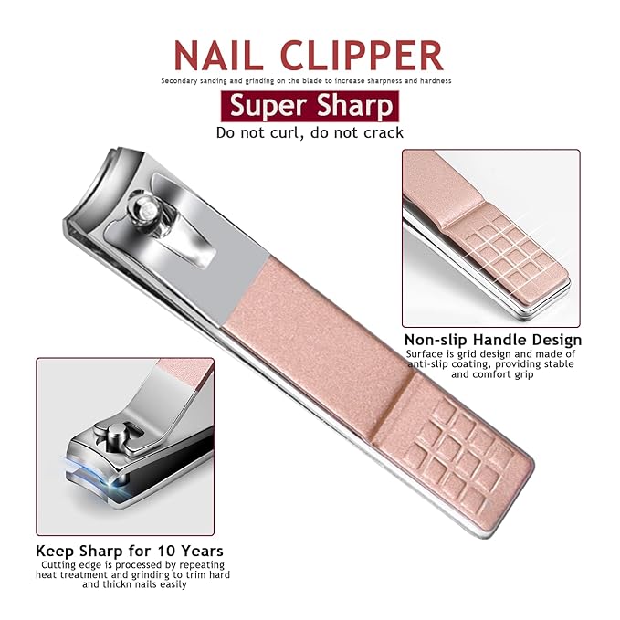 HANTEKAS Manicure Set Nail Clippers Kit 6 Pieces in 1 Stainless Steel Professional Grooming Nail Care Tools Including Nano Glass Nail Shiner Buffer File Gift for Men Husband Boyfriend Parents Women