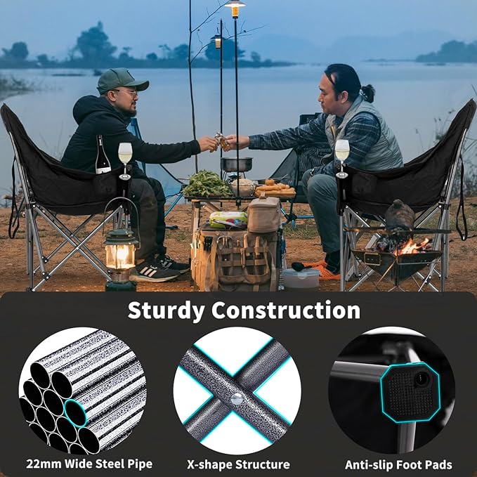 Bolosy 2 Pack Oversized Camping Chairs for Adults Heavy Duty Outdoor Folding Chairs Padded Portable Lawn Chairs XL Camp Chairs with Cup Holder Suproot 500 lbs