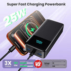 Portable Charger Power Bank 60800mAh,25W USB C Fast Charging Battery Pack with 3 Built in Cables & LED Display,6 Output 2 Input Travel Essentials Phone Charger for iPhone 17/16/15,Android etc (Black)