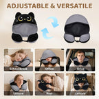 Mewaii Travel Neck Pillow with Hood for Airplanes,Memory Foam,Breathable Ice Silk & Soft Velvet,Double-Sided,Removable to Clean,Adjustable Strap,Portable Travel Pillow for Long Flights Adults & Teens