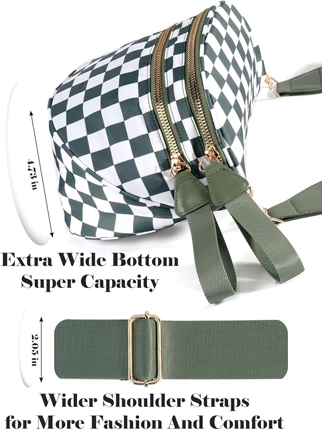 Black and White Checkered Crossbody Bag Bum Bag for Women,Spacious Checkered Purse Fanny Packs Belt Bag