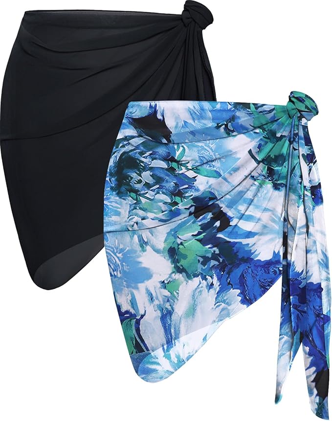CHICGAL 2 Pieces Women Beach Sarong Bathing Suit Wrap Skirt Sheer Bikini Swimsuit Cover Ups for Swimwear